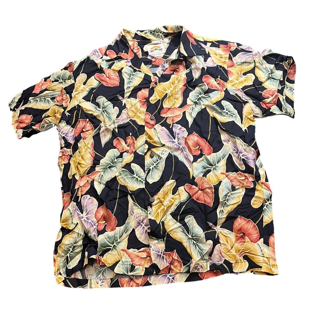 Vintage Hawaiian Pineapple Juice Mens Anthurium Shirt Classic Floral‎ Mens Large